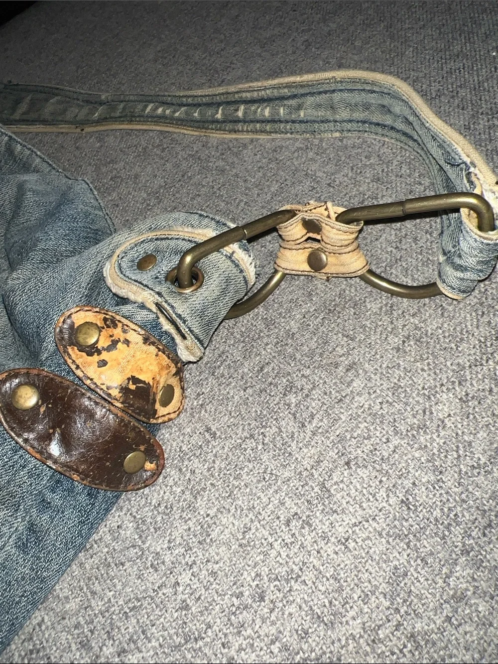 Vintage Marc Ecko Red Denim Shoulder Bag with Tan Accent Detailing Y2K